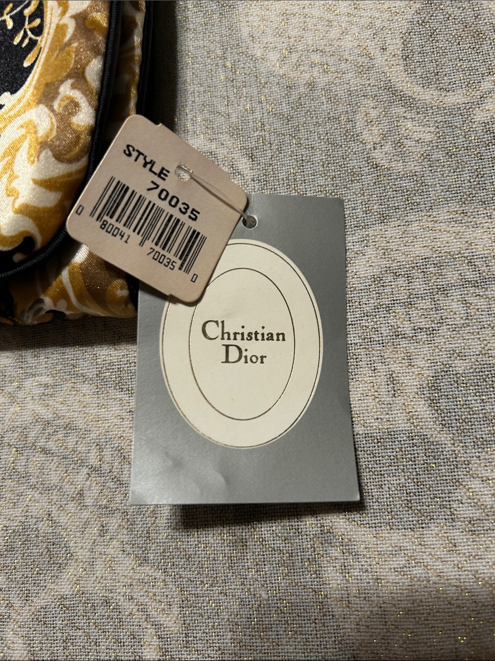 NWT Vintage Christian Dior Black & Gold Baroque cosmetic roll-up bag Deadstock